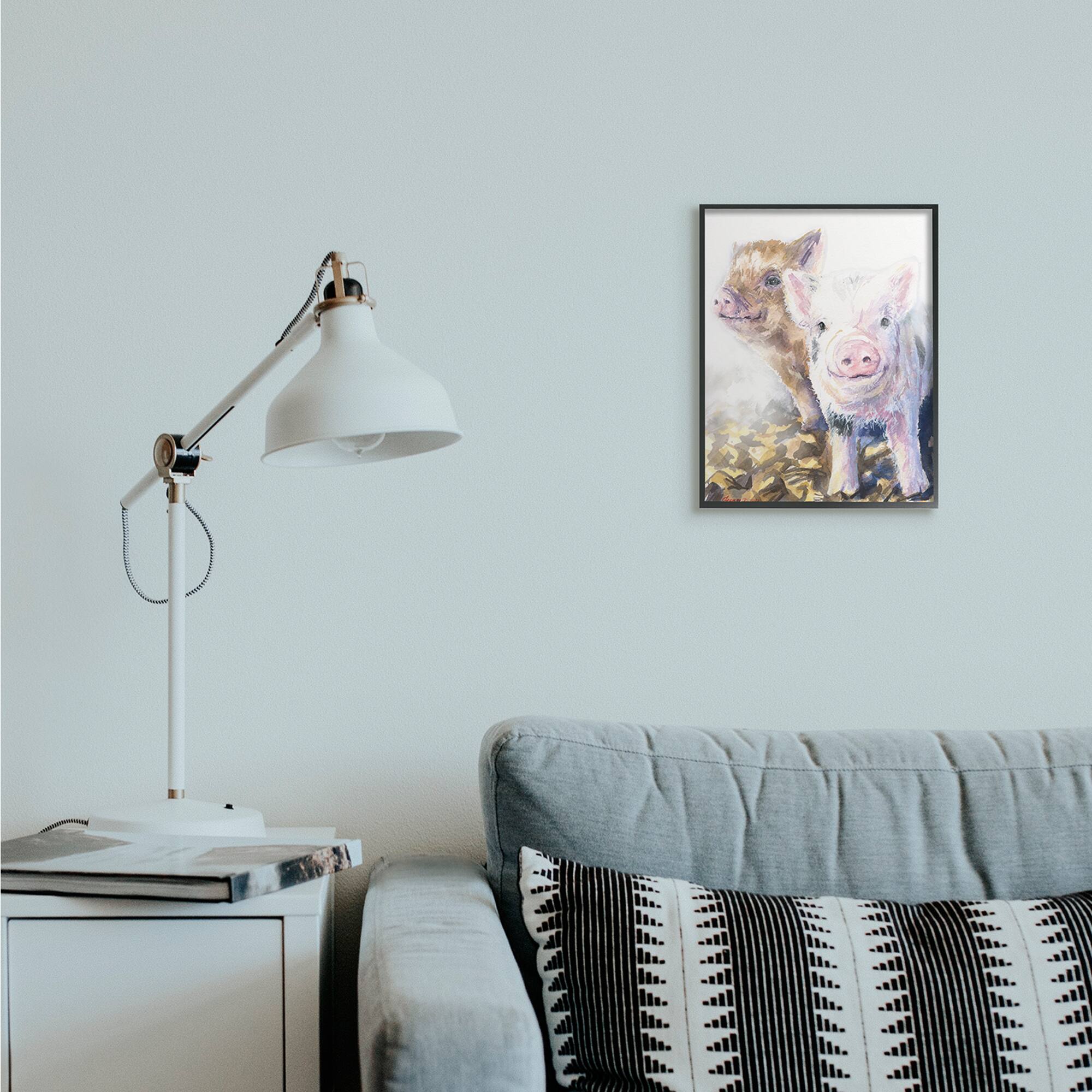 Stupell Industries Baby Piglets Smiling Adorable Farm Animals Framed Wall Art